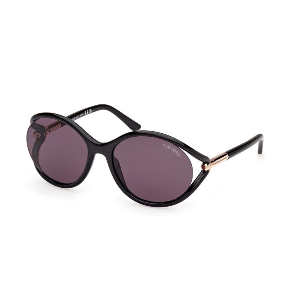 Tom Ford FT 1090 01A Shiny Black Plastic Oval Sunglasses Smoke Solid Color Lens
